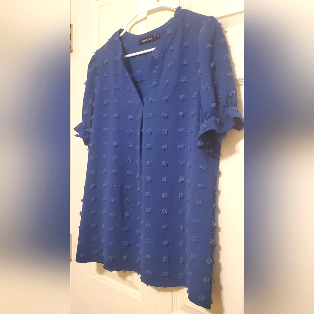 MEROKEETY Women Summer V Neck Ruffle Short Sleeve Blouse Swiss Dot Flowy